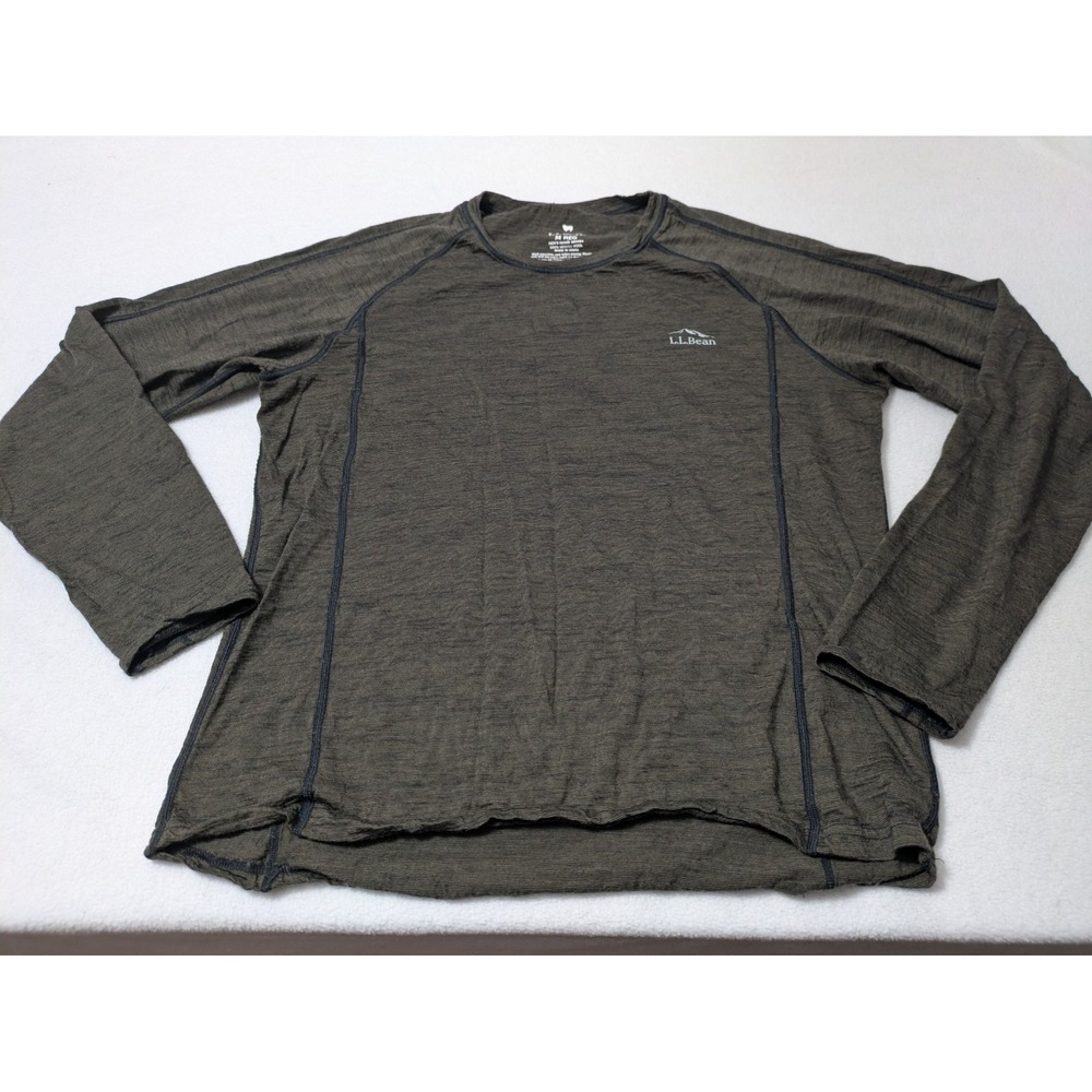 LL Bean Shirt Mens Med Green Merino Wool Lightweight Base Layer Long Sleeve